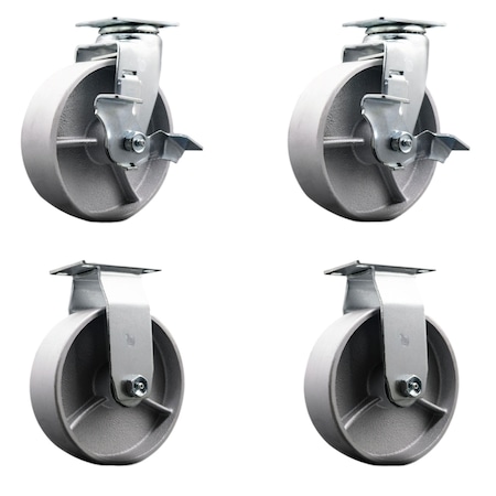 Service Caster 6 Inch Semi Steel Cast Iron Caster Set with Ball Bearings 2 Brakes 2 Rigid SCC-20S620-SSB-TLB-2-R-2